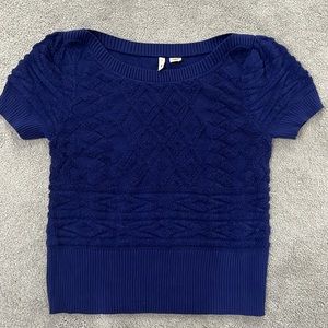 Anthropologie Moth Womens Short Sleeve Blue Textured Sweater Size M